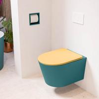 Wandcloset Mondiaz Lavie | Zonder spoelrand | Incl.Toiletzitting-Ocher | Keramiek | Smag (turquoise)