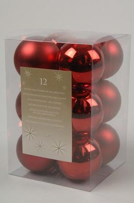 12 kerstballen kerstrood 60 mm - Ksd