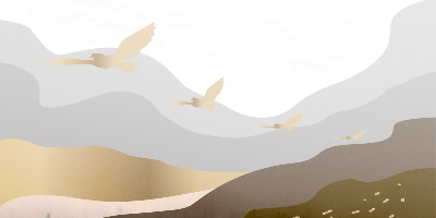 Abstracte bergen met vogels Vinyl tapijt dieren