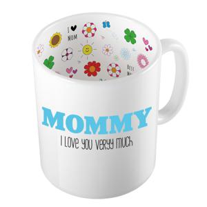 Cadeau koffie/thee mok voor mama - blauw - ik hou van jou - keramiek - 300 ml - Moederdag