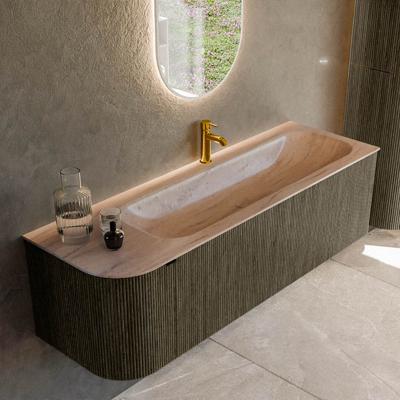 Badmeubel Mondiaz Kurve-Dlux | 145 cm | Meubelkleur Shadow | Wastafelkleur Saba | Solid surface | Wasbak rechter zijde spoelbak | 1 kraangat