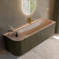 Badmeubel Mondiaz Kurve-Dlux | 145 cm | Meubelkleur Shadow | Wastafelkleur Saba | Solid surface | Wasbak rechter zijde spoelbak | 1 kraangat