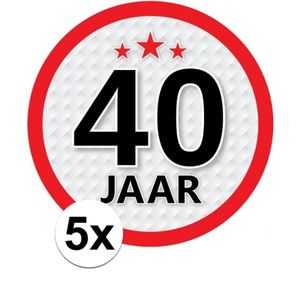 5x 40 Jaar leeftijd stickers rond 15 cm verjaardag versiering