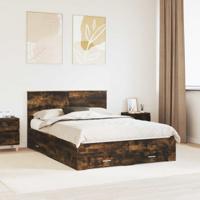 Bedframe met hoofdeinde Gerookt eiken 135 x 190 cm Bewerkt hout