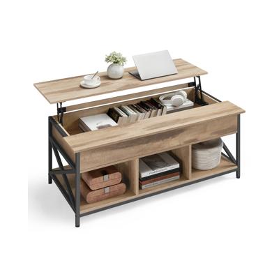 Salontafel in hoogte verstelbaar met opbergruimte onder het tafelblad, Kameelbruin + zwart / 60 x 120 x (48-62) cm