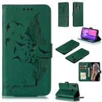 Feather patroon Litchi textuur horizontale Flip lederen draagtas met portemonnee & houder & kaartsleuven voor Huawei Y9 (2019) (groen)