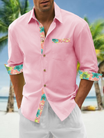 Cotton Paneling Floral Chest Pocket Long Sleeve Shirt - thumbnail