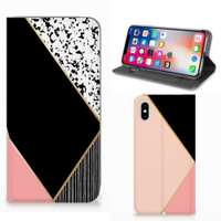 Apple iPhone Xs Max Stand Case Zwart Roze Vormen - thumbnail