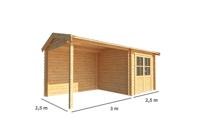 Blokhut met overkapping Fenna 550 cm bij 250 cm diep Zadeldak - Warentuin collection
