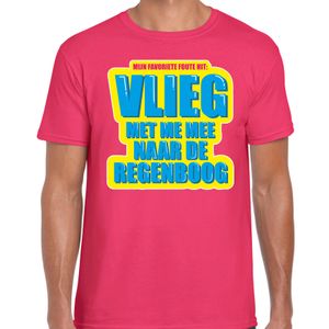 Foute party Vlieg met me mee naar de regenboog verkleed t-shirt roze heren - Foute party hits outfit