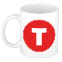 Koffie mok met de letter T - beker - rood - eerste letter van een voornaam - wit - 300 ml