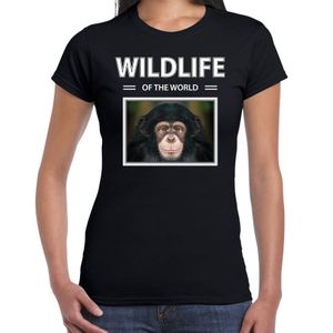 Aap / Chimpansee t-shirt met dieren foto wildlife of the world zwart voor dames