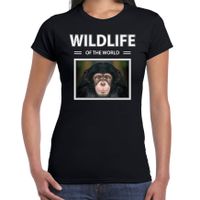 Aap / Chimpansee t-shirt met dieren foto wildlife of the world zwart voor dames - thumbnail