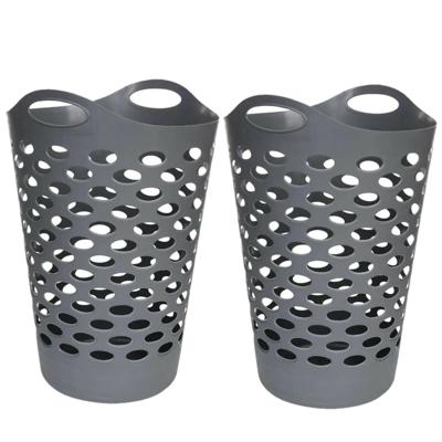 Flexibele wasmand/opbergmand - 2x - rond - grijs - 60 liter - D41 x H66 cm