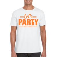 Verkleed T-shirt voor heren - lets party - wit - glitter oranje - carnaval/themafeest - thumbnail