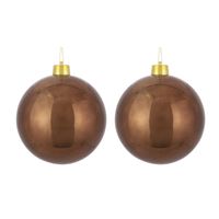 2x Mega kunststof decoratie kerstballen kastanje bruin 25 cm