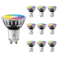 10x GU10 smart spot - 4,5 Watt 350 lumen - RGB + 2200K-6500K - WiFi + Bluetooth - Glazen spot - App besturing, Google Home, Amazon Alexa en Siri