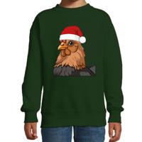Kersttrui / sweater boerderijdieren - kinderen - Kip - groen - kerstmuts - Kerstmis