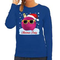 Foute kersttrui - sweater - blauw - Chirstmas party - roze coole kerstbal - voor dames
