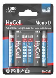 HyCell Oplaadbare batterij | NiMH | mono D | Typ | 3000 mAh (min. 2500 mAh) 1,2 V | 2 stuks - 5035312 5035312