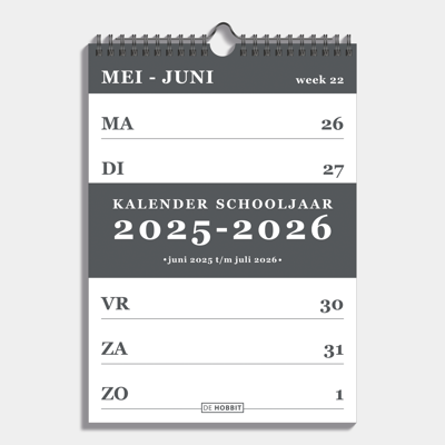 A4 Weekkalender Schooljaar 2025 - 2026 Donkergrijs