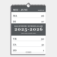 A4 Weekkalender Schooljaar 2025 - 2026 Donkergrijs