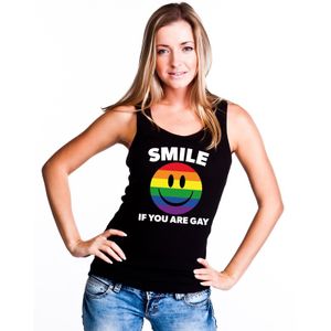 Regenboog emoticon Smile if you are gay mouwloos shirt/ tanktop zwart dames XL  -