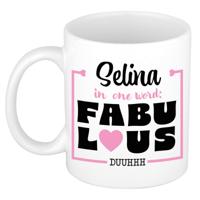 Naam mok Selina - wit - Fabulous - keramiek - 300 ml - cadeau collega beker