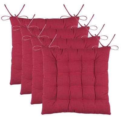 Stof Textile stoelkussens DUO - 4x - rood - 38 x 38 x 3.5 cm - touwtjes sluiting