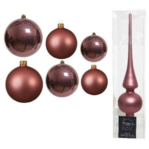 Groot pakket glazen kerstballen 50x oud roze glans/mat 4-6-8 cm met piek mat - Kerstbal