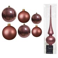 Groot pakket glazen kerstballen 50x oud roze glans/mat 4-6-8 cm met piek mat - Kerstbal - thumbnail