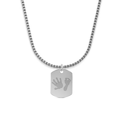 Gegraveerde mannen voet- en handafdruk dog chain ketting - Stainless steel - Zilver - Hand - , en voetafdruk
