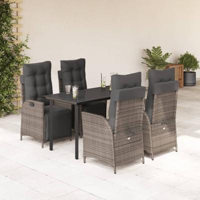 5-delige Tuinset met kussens poly rattan grijs