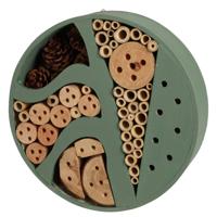 Insectenhotel rond - hout - groen - 25 x 6,5 cm - bijenhotel / Insectenhuis