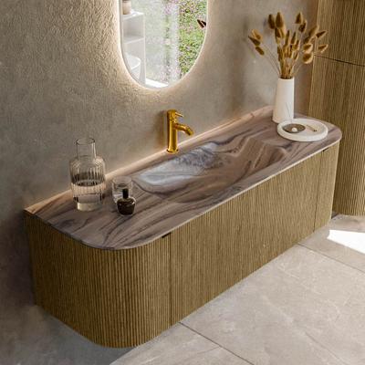 Badmeubel Mondiaz Kurve-Dlux | 140 cm | Meubelkleur Dusk | Wastafelkleur Sombra | Solid surface | Wasbak midden spoelbak | 1 kraangat