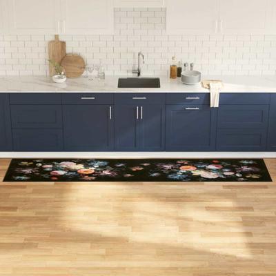 Keuken Mat Bloemen Zwart 300 x 60 cm Fluweel