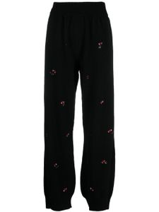 Barrie pantalon cachemire à fleurs bordées - Noir