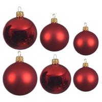 Glazen kerstballen pakket kerstrood glans/mat 16x stuks diverse maten - Kerstbal