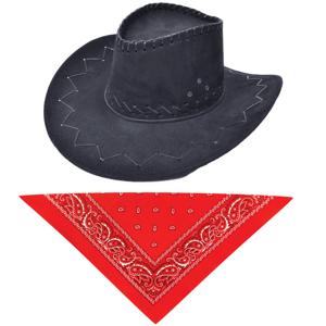 Carnaval verkleed hoed voor een cowboy - zwart - polyester - heren/dames - incl. bandana