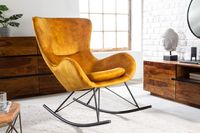 Design schommelstoel SCANDINAVIA SWING mosterdgeel fluwelen fauteuil - 43143 - thumbnail
