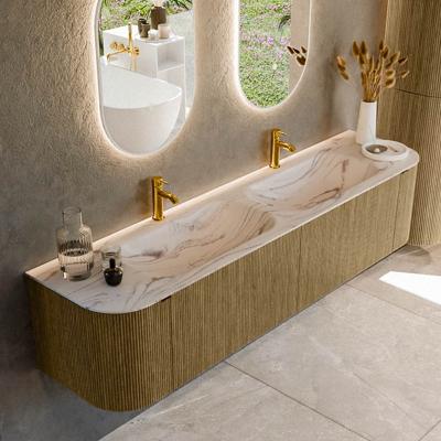 Badmeubel Mondiaz Kurve-Dlux | 190 cm | Meubelkleur Dusk | Wastafelkleur Nata | Solid surface | Wasbak beide zijden spoelbak | 2 kraangaten