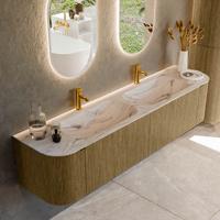 Badmeubel Mondiaz Kurve-Dlux | 190 cm | Meubelkleur Dusk | Wastafelkleur Nata | Solid surface | Wasbak beide zijden spoelbak | 2 kraangaten