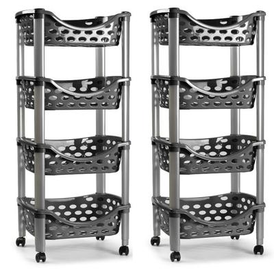Plasticforte trolley - 2x - keukentrolley op wieltjes - 4-laags - grijs - kunststof - 40 x 88 cm Plasticforte trolley - 2x - keukentrolley op wieltjes - 4-laags - grijs - kunststof - 40 x 88 cm