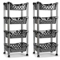 Plasticforte trolley - 2x - keukentrolley op wieltjes - 4-laags - grijs - kunststof - 40 x 88 cm