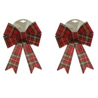 Decoris Kerstboom strik - 2x - rood - 38 cm - geruit patroon - kerstversiering - kerstdecoratie - ke