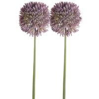 Allium/Sierui kunstbloem - 2x - losse steel - lila paars - 65 cm - Natuurlijke uitstraling