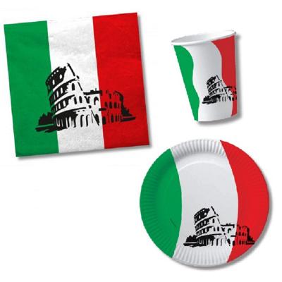 Italie thema versiering set - vlag Italie kleuren - 60x personen - bekers - borden - servetten