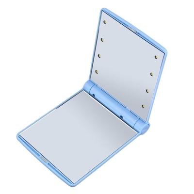 2 PC'S Lady cosmetische ijdelheid spiegel vouwen draagbare Pocket ingebouwde LED verlichting lampen (blauw)