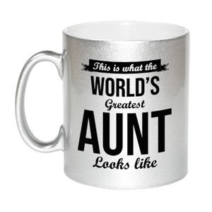 Worlds Greatest Aunt / tante cadeau mok / beker zilverglanzend 330 ml - feest mokken