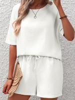 Loose Casual Plain Crew Neck Two-Piece Set